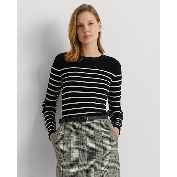 Black/Mascarpone Cream Striped Crewneck Sweater Lauren 1