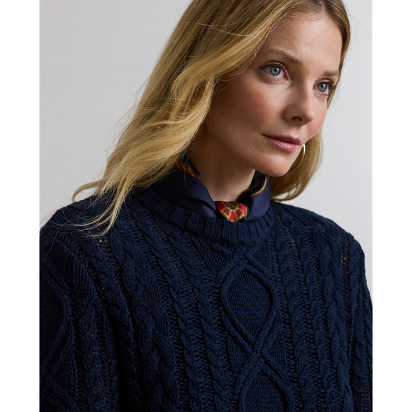 Aran-Knit Cotton-Blend Crewneck Sweater