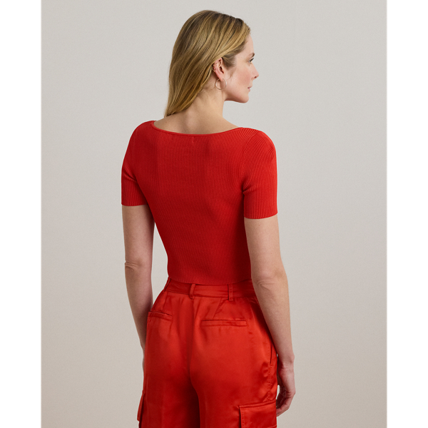 Rib-Knit Cropped Short-Sleeve Sweater