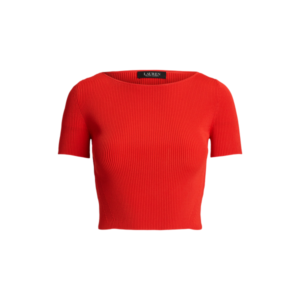 Rib-Knit Cropped Short-Sleeve Sweater