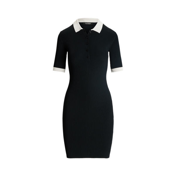 Two-Tone Rib-Knit Polo Sweater Dress Lauren 1