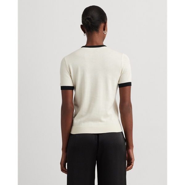 Two-Tone Logo Short-Sleeve Sweater