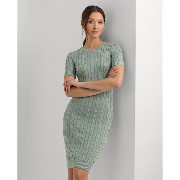 Blue Cable-Knit Short-Sleeve Jumper Dress Lauren 4