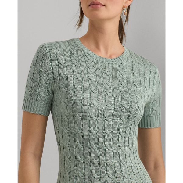 Blue Cable-Knit Short-Sleeve Jumper Dress Lauren 6