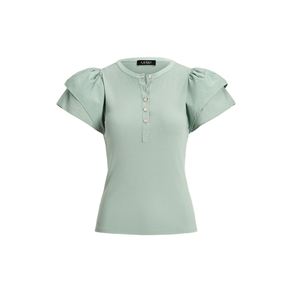 ラルフ・ローレン Lauren Ralph Lauren ストレッチ Cotton Flutter-Sleeve Henley Top レディース シ Stretch Cotton Flutter-Sleeve Henley Top
