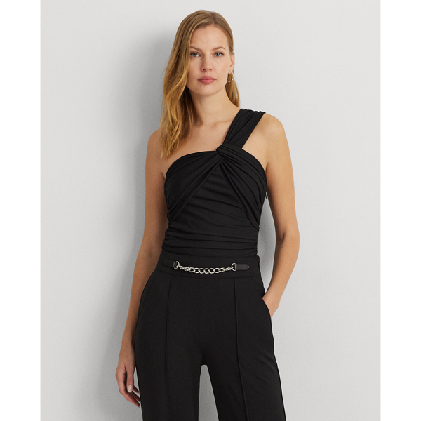 Black Twist-Front Jersey One-Shoulder Top Lauren 1