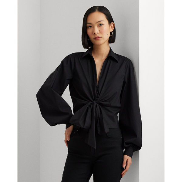 Black Tie-Waist Cotton-Blend Shirt Lauren 1