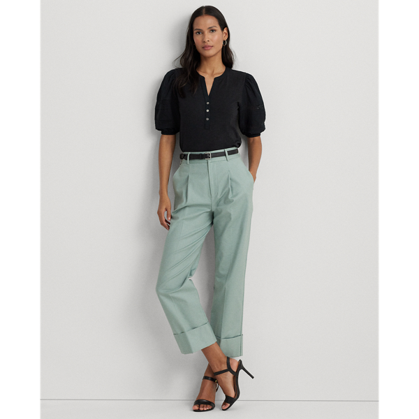 Jersey henley-shirt met kant en pofmouw Lauren in Zwart 4