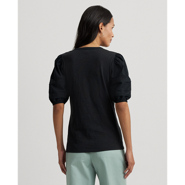 Jersey henley-shirt met kant en pofmouw Lauren in Zwart 5