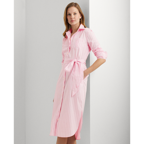 Pink/White Multi Striped Belted Broadcloth Shirtdress Lauren 1