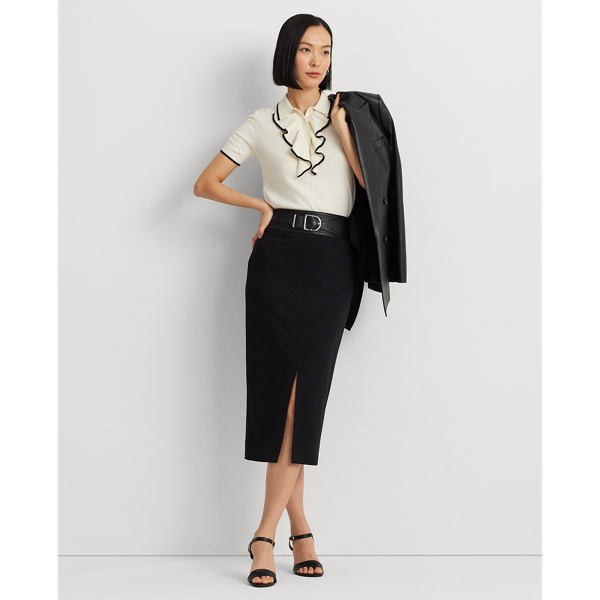 Buckle-Trim Ponte Pencil Midi Skirt