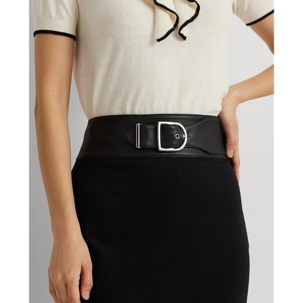Buckle-Trim Ponte Pencil Midi Skirt
