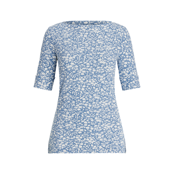 T-shirt encolure bateau fleuri en coton