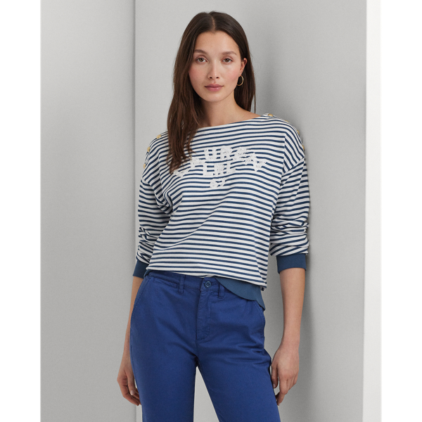 White/indigo Dusk Logo Striped French Terry Top Lauren 1