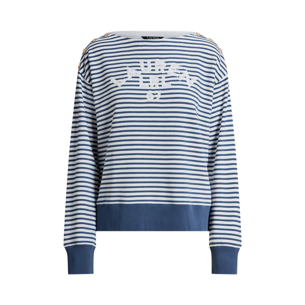 Gestreepte French terry top met logo