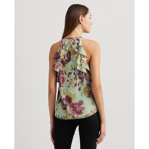 Light Green Multi Floral Crinkle Georgette Halter Blouse Lauren 5