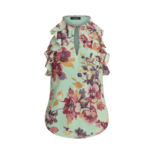 Light Green Multi Floral Crinkle Georgette Halter Blouse Lauren 2