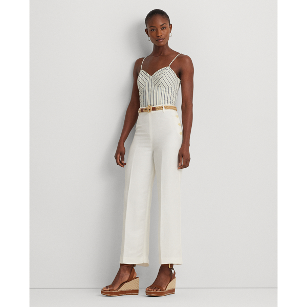 White Linen-Blend Twill Wide-Leg Cropped Pant Lauren 1