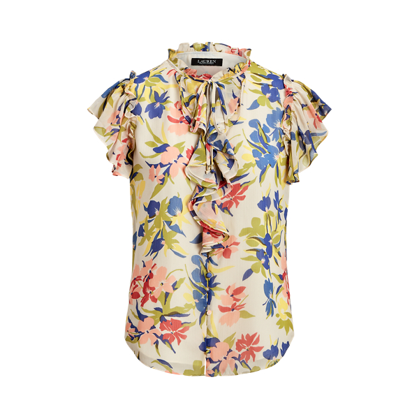 Blusa floral em georgette com folhos Lauren em 1