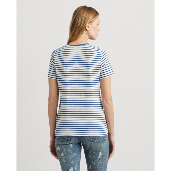 White/Indigo Dusk Logo Striped Cotton Jersey Tee Lauren 5