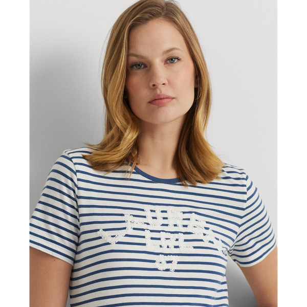 White/Indigo Dusk Logo Striped Cotton Jersey Tee Lauren 6