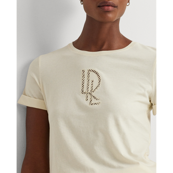 Mascarpone Cream Beaded-Logo Cotton-Blend-Jersey Tee Lauren 6