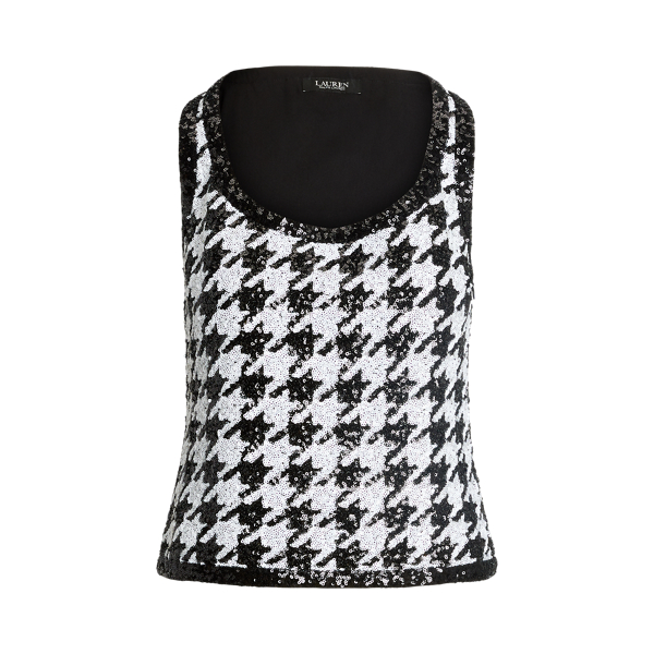 Houndstooth Sequined Sleeveless Top Lauren 1