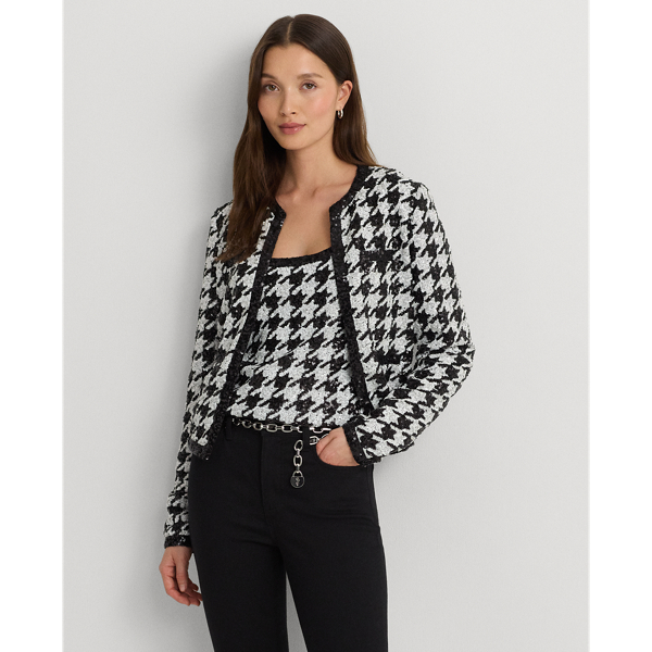 Sequinned Houndstooth Cropped Jacket