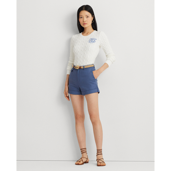 White Cable-Knit Cotton Sweater Lauren 4
