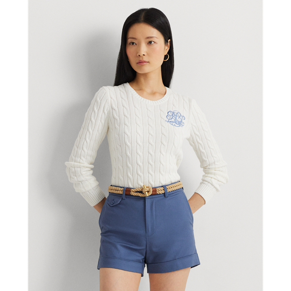 White Cable-Knit Cotton Sweater Lauren 1