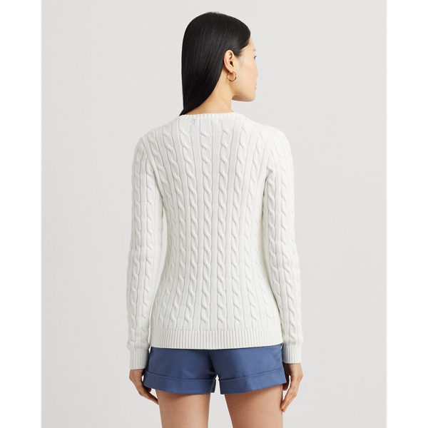 White Cable-Knit Cotton Sweater Lauren 5