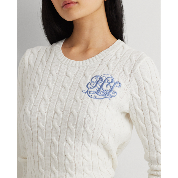 White Cable-Knit Cotton Sweater Lauren 6