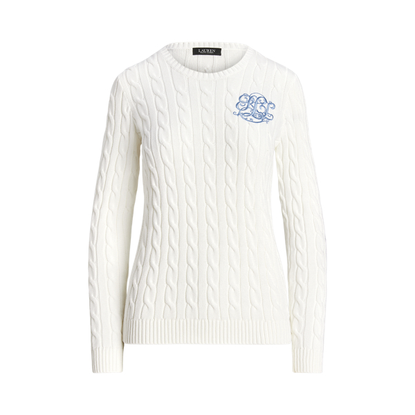 White Cable-Knit Cotton Sweater Lauren 2