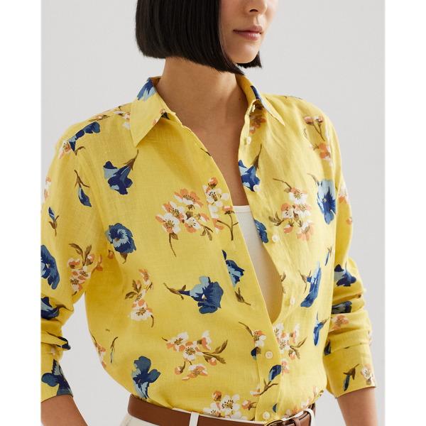 Yellow Multi Relaxed Fit Floral Linen Shirt Lauren 6