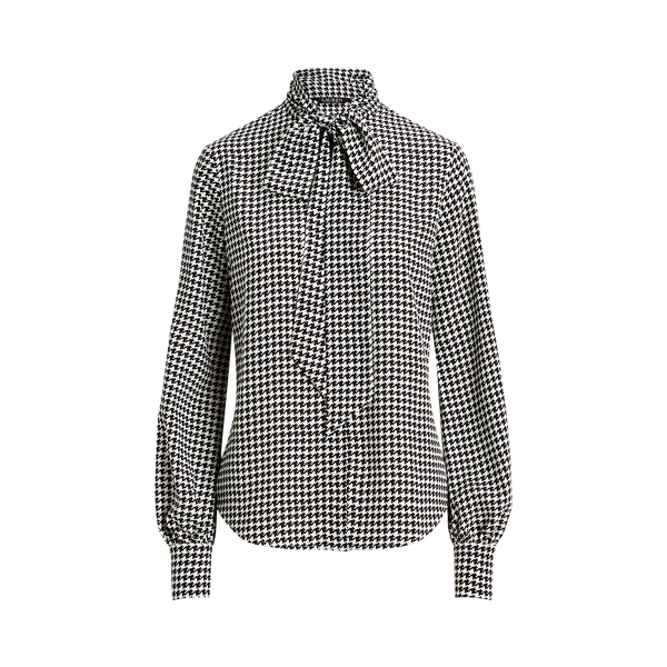 Houndstooth Crepe Tie-Neck Shirt Lauren 1