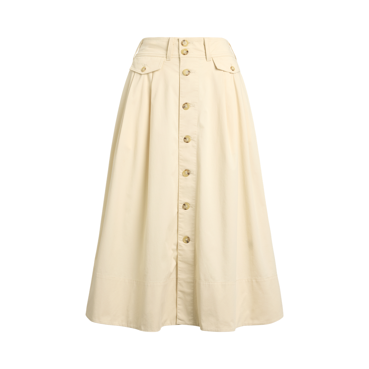 Button-Front Micro-Sanded Twill Skirt