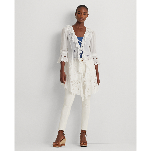 Chaqueta tipo camisa de gasa con bordado Lauren en Blanco 4
