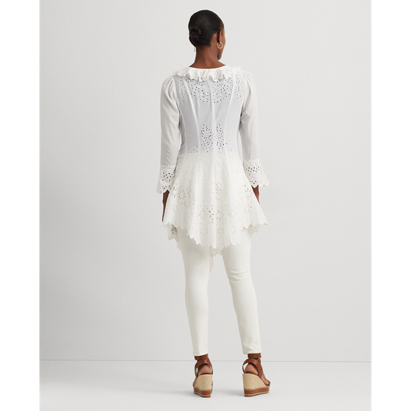 Chaqueta tipo camisa de gasa con bordado Lauren en Blanco 5