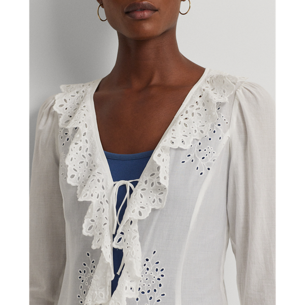 Chaqueta tipo camisa de gasa con bordado Lauren en Blanco 6