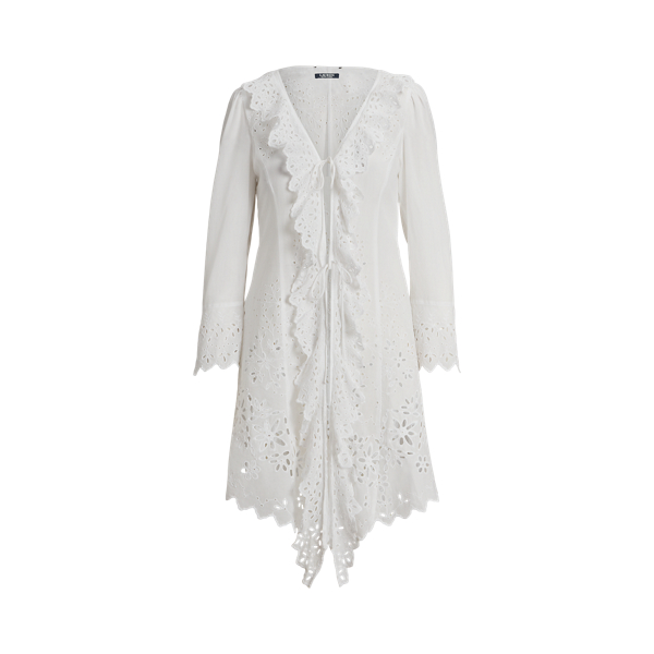 Chaqueta tipo camisa de gasa con bordado Lauren en Blanco 2