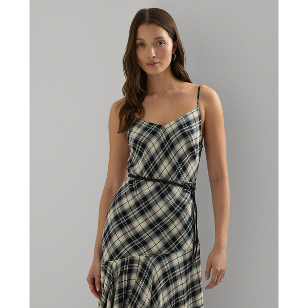 Plaid Belted Herringbone Dress