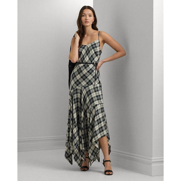 Black/Mascarpone Cream Plaid Belted Herringbone Dress Lauren 1