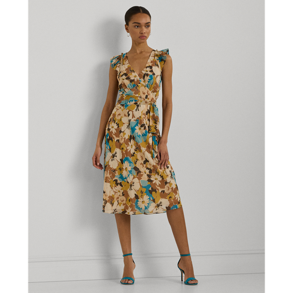 Floral Belted Crinkle Georgette Dress