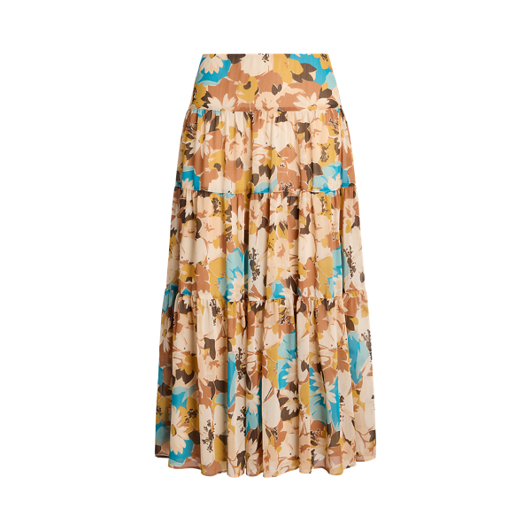 Floral Crinkle Georgette Tiered Skirt