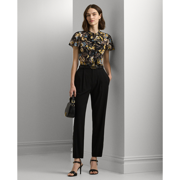 Black Multi Floral Ruffle-Trim Georgette Blouse Lauren 4