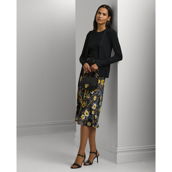 Black Multi Floral Satin Charmeuse Midi Skirt Lauren 1