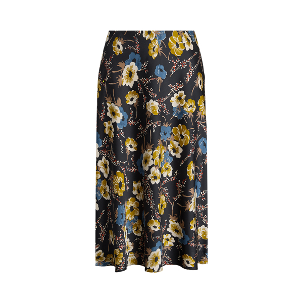 Floral Satin Charmeuse Midi Skirt