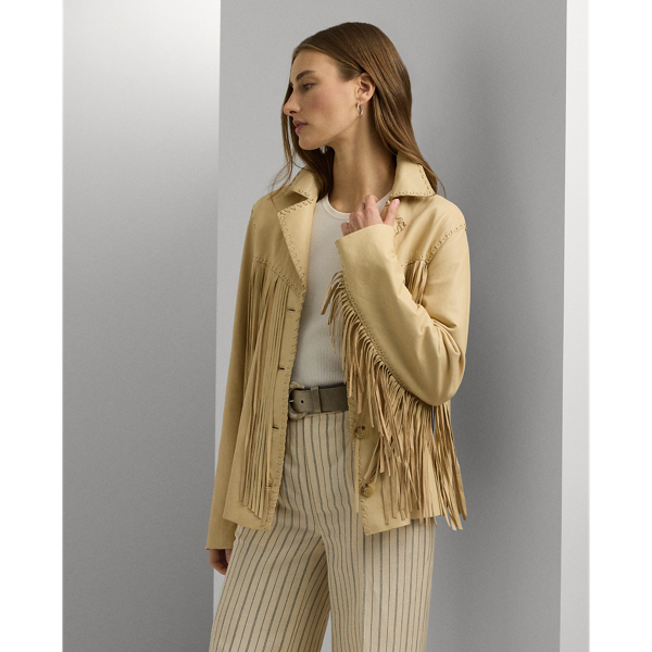 Desert Cream Fringe-Trim Lambskin Shirt Jacket Lauren 1