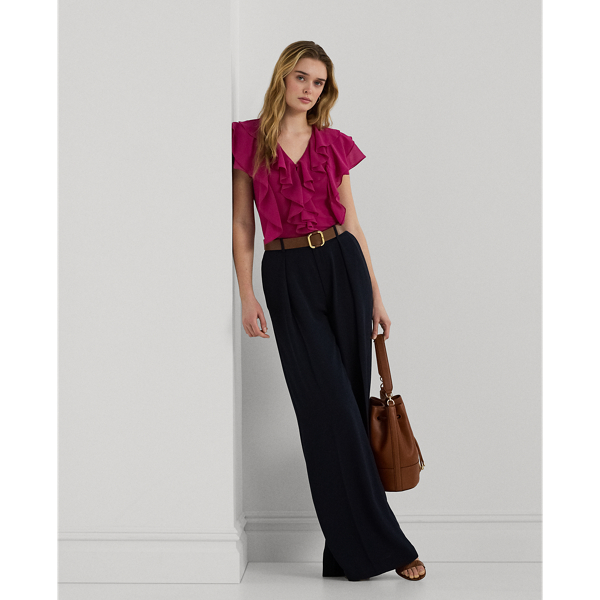 Fuchsia Berry Ruffle-Trim Crinkle Georgette Blouse Lauren 4