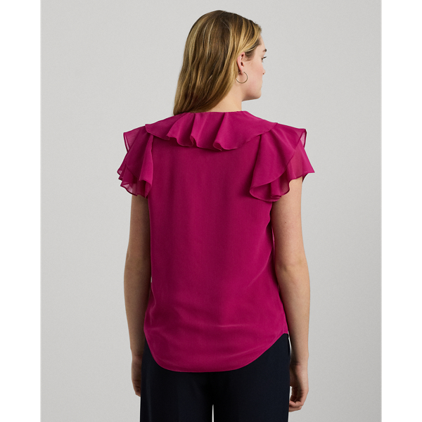Fuchsia Berry Ruffle-Trim Crinkle Georgette Blouse Lauren 5